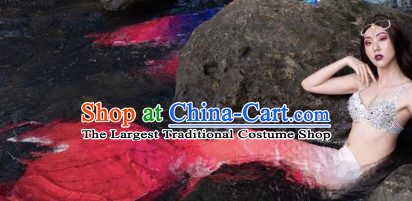 Halloween Cosplay Mermaid Red Fishtail Swimwear Dress Nylon Fish Tail Skirt Clothing for Women
