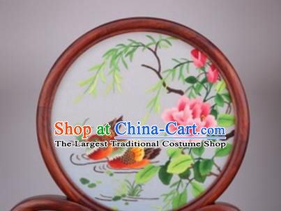 Chinese Traditional Suzhou Embroidery Mandarin Duck Desk Folding Screen Embroidered Rosewood Decoration Embroidering Craft