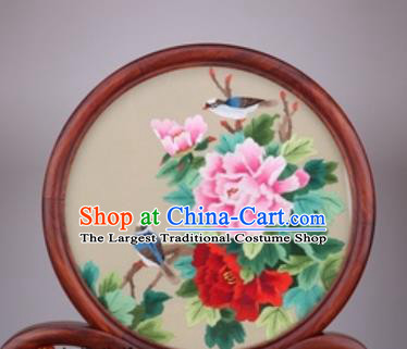 Chinese Traditional Suzhou Embroidery Peony Desk Folding Screen Embroidered Rosewood Decoration Embroidering Craft