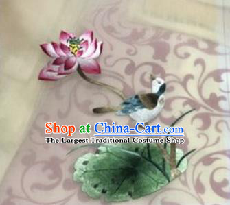 Chinese Traditional Suzhou Embroidery Lotus Bird Cloth Accessories Embroidered Patches Embroidering Craft