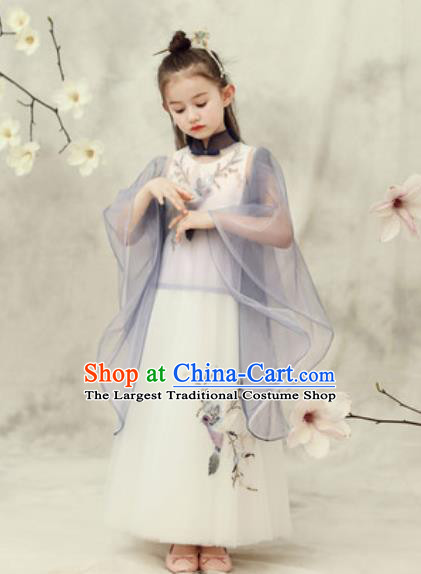 Chinese New Year Performance White Veil Qipao Dress National Kindergarten Girls Dance Stage Show Costume for Kids