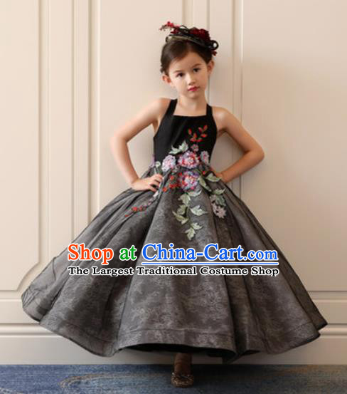 Top Grade Christmas Day Dance Performance Deep Grey Full Dress Kindergarten Girl Stage Show Costume for Kids