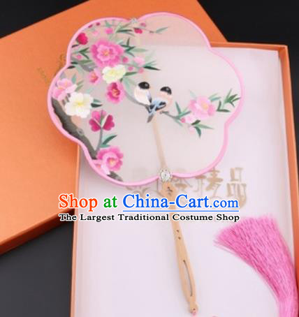 Chinese Traditional Suzhou Embroidery Peach Blossom Palace Fans Embroidered Fans Embroidering Craft