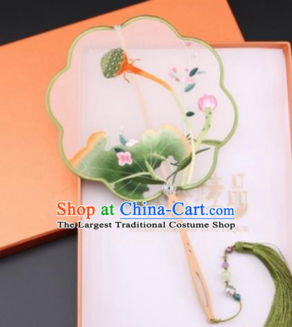 Chinese Traditional Suzhou Embroidery Lotus Palace Fans Embroidered Fans Embroidering Craft