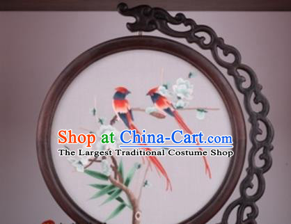 Chinese Traditional Suzhou Embroidery Plum Birds Table Folding Screen Embroidered Rosewood Decoration Embroidering Craft