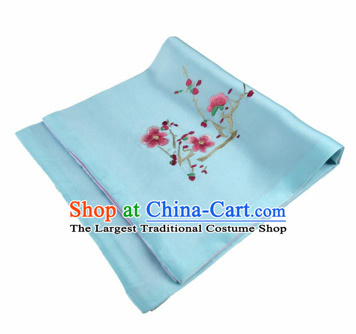 Chinese Traditional Handmade Embroidery Plum Blue Silk Handkerchief Embroidered Hanky Suzhou Embroidery Noserag Craft