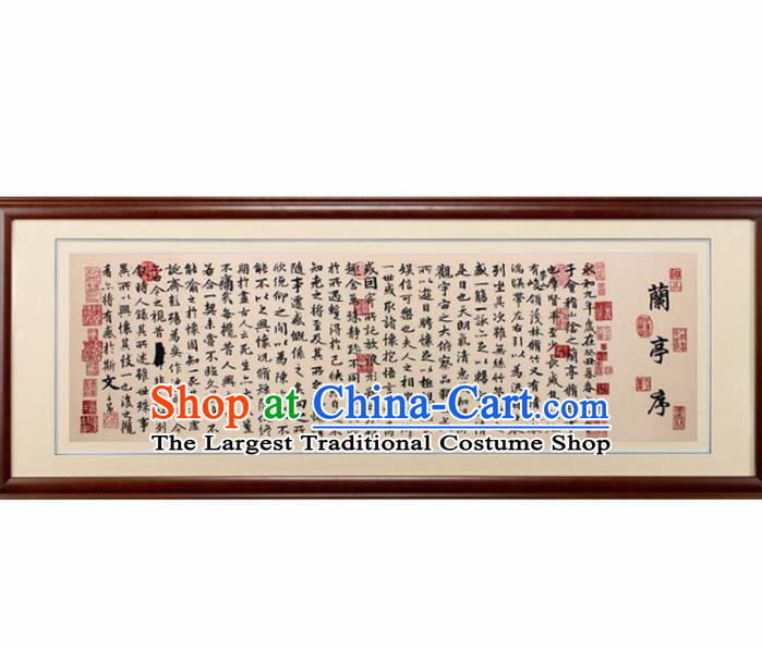 Traditional Chinese Handmade Suzhou Embroidery Calligraphy Orchid Pavilion Preface Wall Picture Embroidered Scroll Embroidery Craft