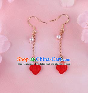 Traditional Chinese Handmade Embroidery Red Earrings Classical Hanfu Embroidered Ear Accessories for Women