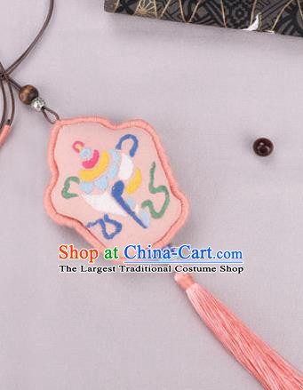 Traditional Chinese Handmade Embroidery Pink Hazelin Pendant Embroidered Amulet Accessories