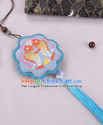 Traditional Chinese Handmade Embroidery Blue Hazelin Pendant Embroidered Amulet Accessories