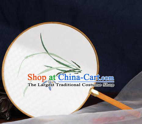 Chinese Traditional Handmade Embroidery Orchid Round Fan Embroidered Palace Fans