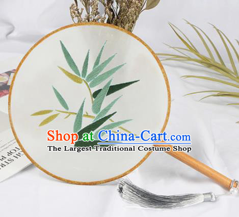 Chinese Traditional Handmade Embroidery Bamboo Leaf Round Fan Embroidered Palace Fans