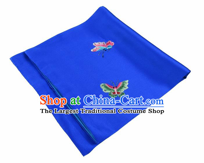 Chinese Traditional Handmade Embroidery Butterfly Royalblue Silk Handkerchief Embroidered Hanky Suzhou Embroidery Noserag Craft