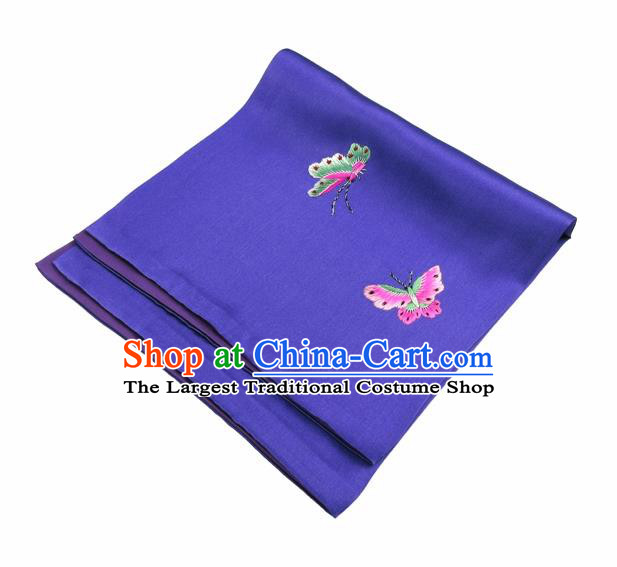 Chinese Traditional Handmade Embroidery Butterfly Purple Silk Handkerchief Embroidered Hanky Suzhou Embroidery Noserag Craft