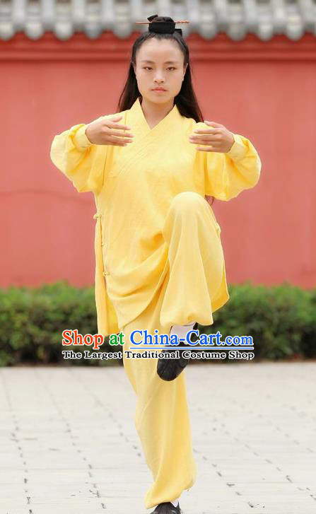 Chinese Traditional Wudang Martial Arts Yellow Outfits Kung Fu Taoist Priest Tai Chi Costume for Women