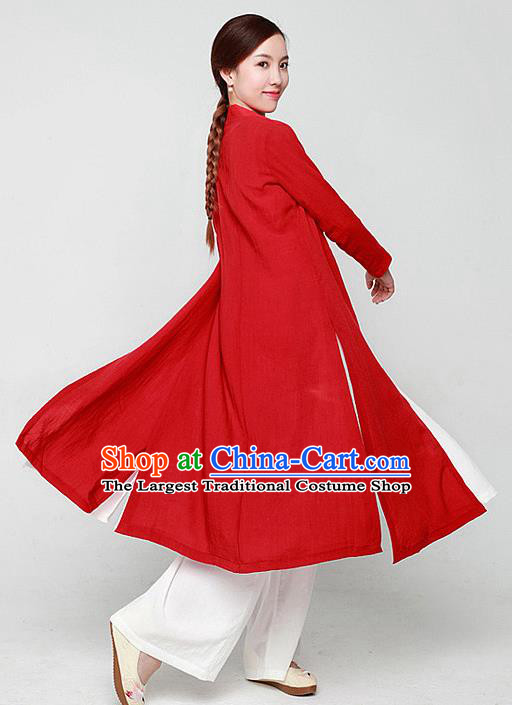 Chinese Traditional Martial Arts Red Dust Coat Kung Fu Tai Chi Costume for Women