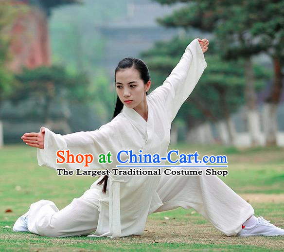 Chinese Traditional Wudang Taoist Priest Martial Arts White Outfits Kung Fu Tai Chi Costume for Women