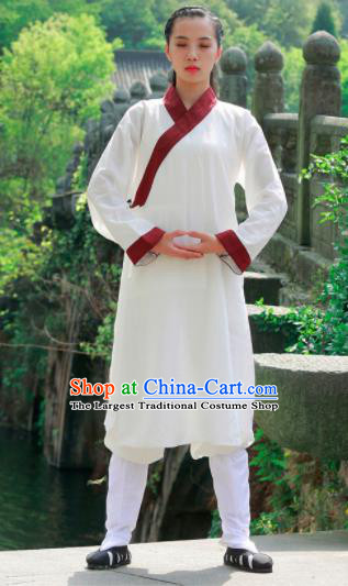 Chinese Traditional Wudang Taoist White Flax Robe Martial Arts Outfits Kung Fu Tai Chi Costume for Women