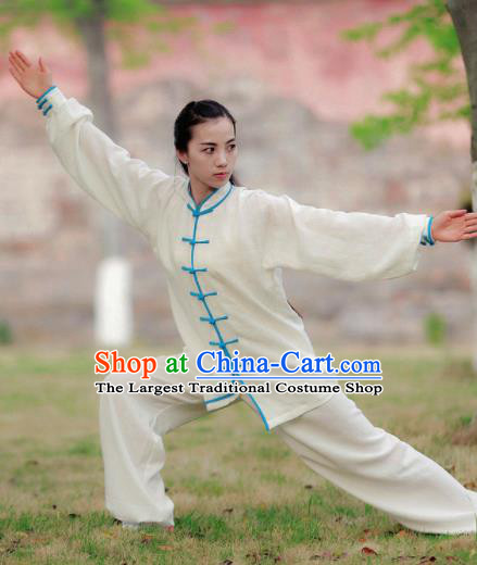 Chinese Traditional Wudang Martial Arts Blue Buttons Outfits Kung Fu Tai Chi Costume for Women