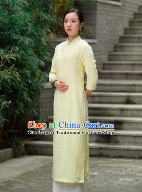 Chinese Traditional Tang Suit Yellow Qipao Dress Martial Arts Kung Fu Tai Chi Costume for Women