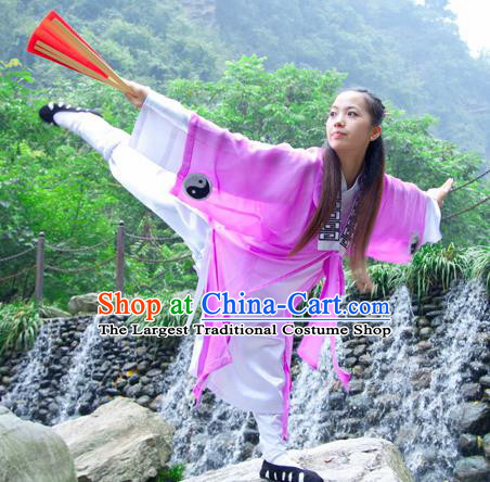 Chinese Traditional Wudang Taoist Nun Martial Arts Purple Outfits Kung Fu Tai Chi Costume for Women