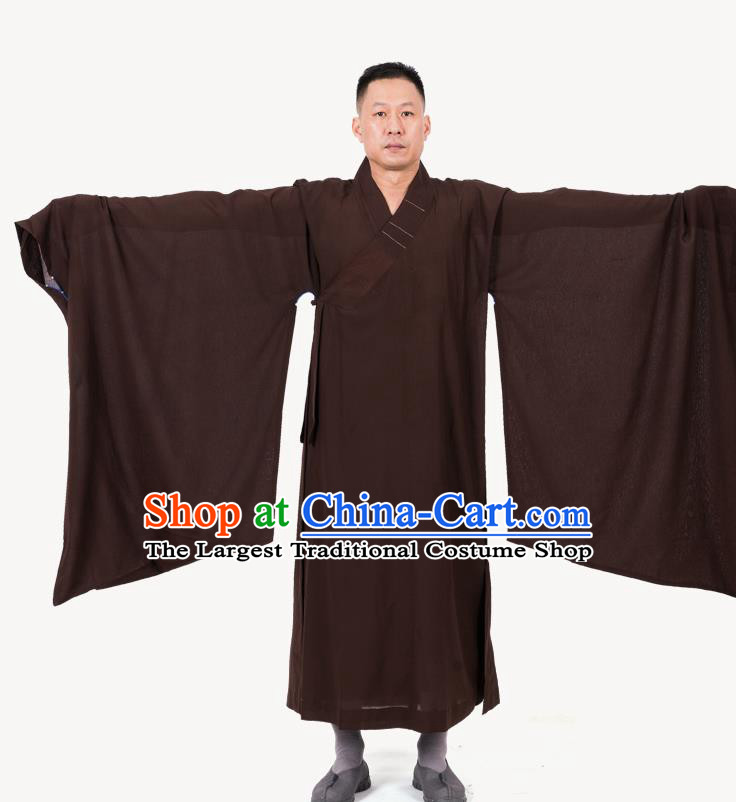 Traditional Chinese Monk Costume Buddhists Brown Yarn Long Robe for Men