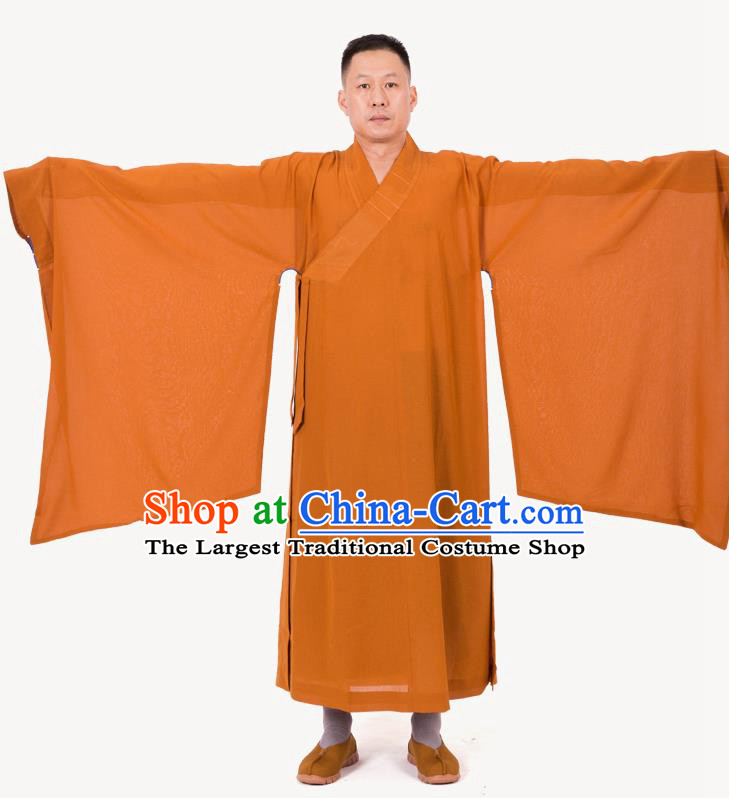 Traditional Chinese Monk Costume Buddhists Ginger Yarn Long Robe for Men