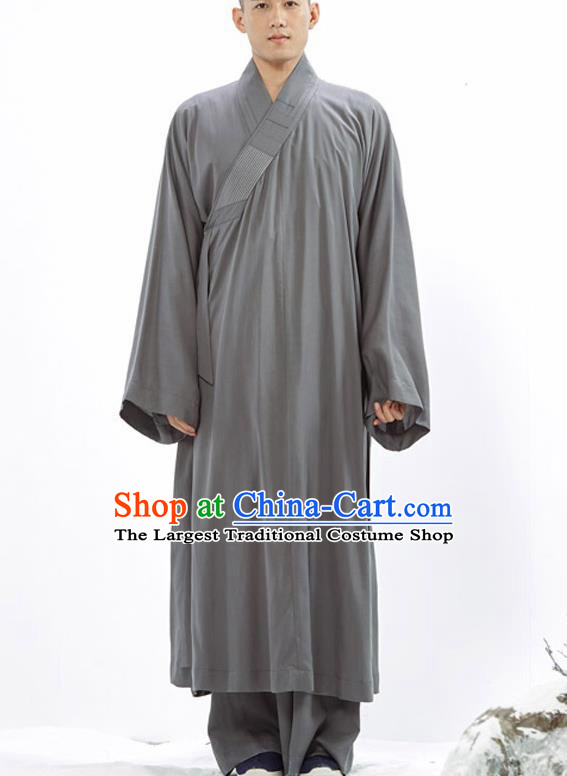 Traditional Chinese Monk Costume Buddhists Grey Long Robe for Men