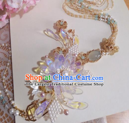 Traditional Chinese Classical Chrysanthemum Hair Claw Hairpins Ancient Hanfu Tassel Hair Accessories for Women