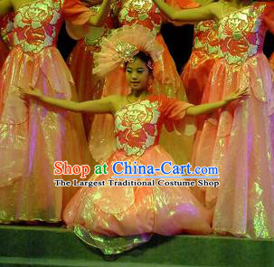 Phoenix Flying Qiang Dance Traditional Chinese Classical Dance Pink Dress and Headwear for Women