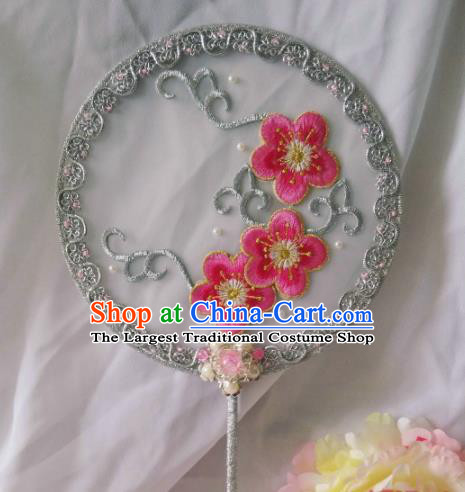 Traditional Chinese Classical Embroidered Peach Flowers Palace Fans Hanfu Bride Round Fan for Women