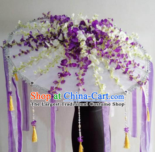 Traditional Chinese Classical Wisteria Umbrella Ancient Hanfu Tassel Umbrellas for Women