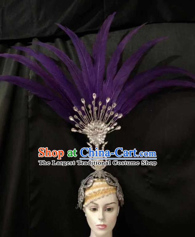 Top Halloween Purple Feather Headwear Brazilian Carnival Samba Dance Hair Accessories for Women