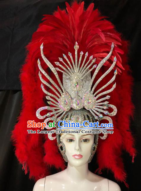 Top Halloween Red Feather Hat Brazilian Carnival Samba Dance Hair Accessories for Women