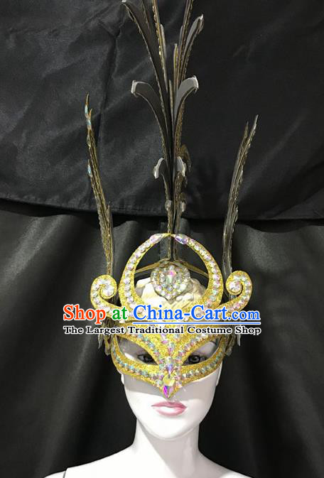 Top Halloween Deluxe Golden Mask Brazilian Carnival Samba Dance Headdress Accessories for Men