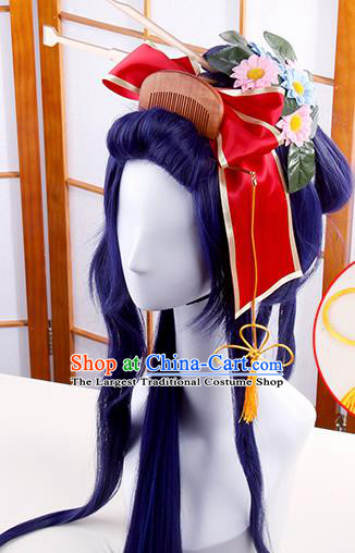 Traditional Japanese Cosplay Geisha Purple Wigs and Hair Accessories for Women