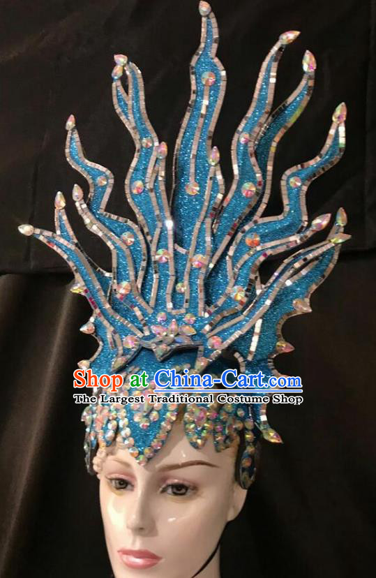 Top Halloween Samba Dance Blue Royal Crown Brazilian Rio Carnival Deluxe Hair Accessories for Women