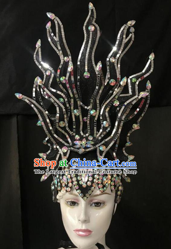 Top Halloween Samba Dance Black Royal Crown Brazilian Rio Carnival Deluxe Hair Accessories for Women