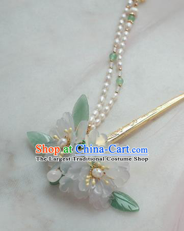 Traditional Chinese Classical White Flowers Tassel Hairpins Ancient Princess Hanfu Hair Accessories for Women