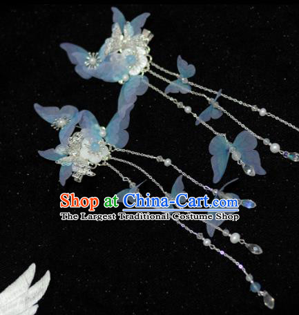 Traditional Chinese Classical Blue Silk Butterfly Hair Claws Hairpins Ancient Princess Hanfu Hair Accessories for Women