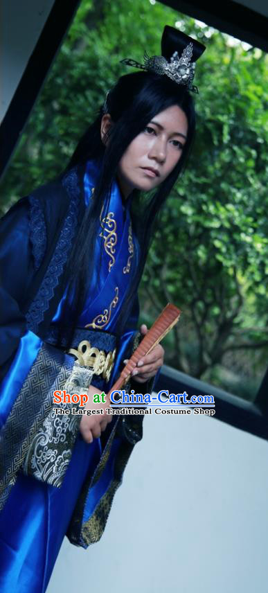 Traditional Chinese Cosplay Prince Swordsman Royalblue Clothing Ancient Nobility Childe Costume for Men