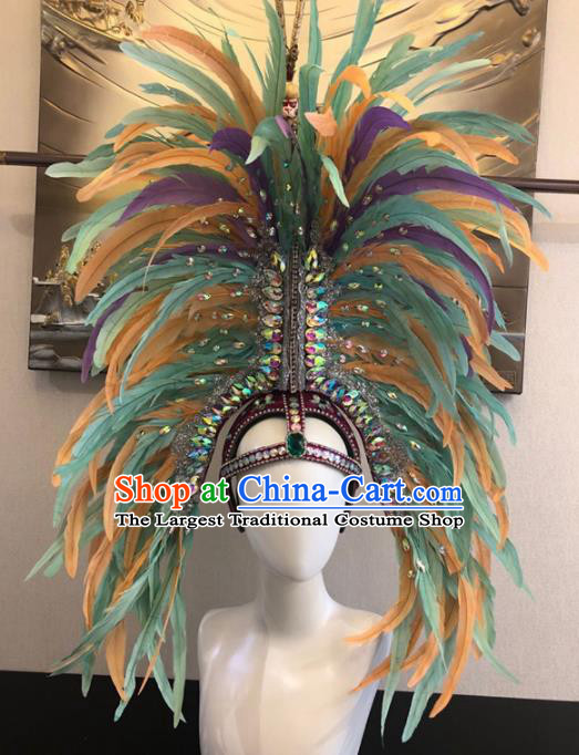 Top Halloween Deluxe Colorful Feather Hat Brazilian Carnival Samba Dance Hair Accessories for Women