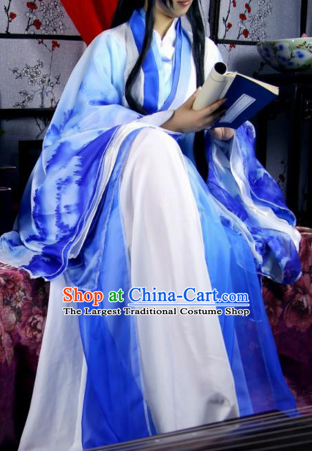 Traditional Chinese Cosplay Imperial Consort Blue Dress Ancient Female Swordsman Costume for Women