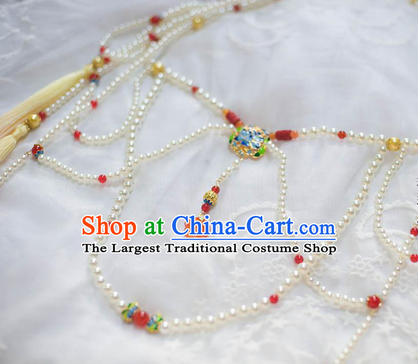 Traditional Chinese Hanfu Tang Dynasty Court Pearls Belt Ancient Princess Tassel Waist Accessories for Women