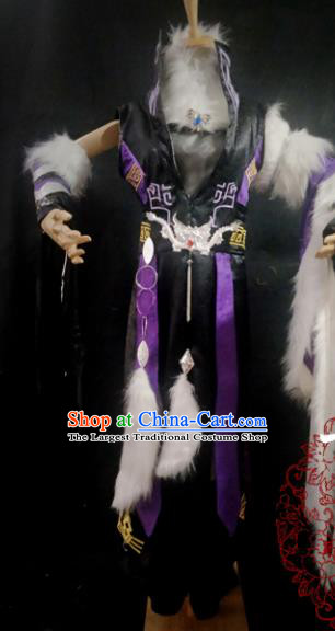 Traditional Chinese Cosplay Young Hero Purple Clothing Ancient Swordsman Costume for Men