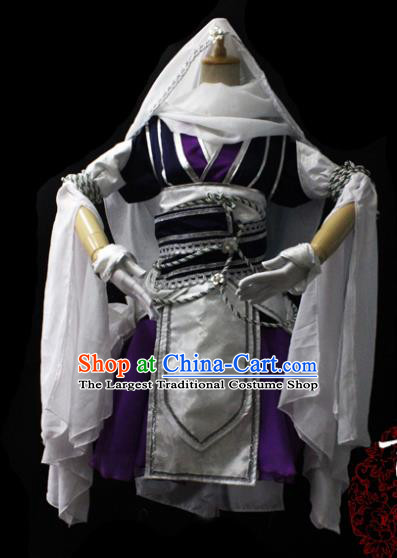 Chinese Cosplay Fairy Princess Purple Short Dress Ancient Female Swordsman Knight Costume for Women