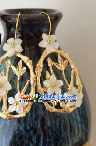 Traditional Chinese Hanfu Golden Bamboo Earrings Classical Ear Accessories for Women