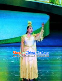 Chinese Drama Dragon Boat Festival Classical Dance Yellow Dress Stage Performance Costume and Headpiece for Women