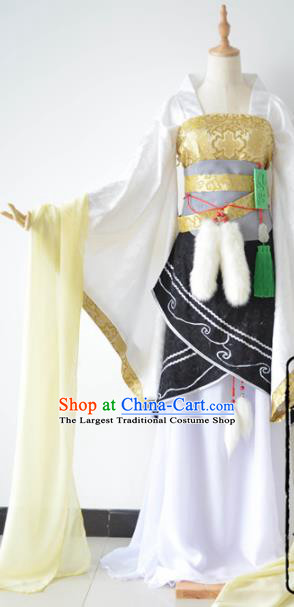 Chinese Cosplay Goddess Fairy Princess White Dress Ancient Female Swordsman Knight Costume for Women