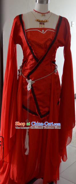 Chinese Cosplay Goddess Fairy Princess Red Dress Ancient Female Swordsman Knight Costume for Women